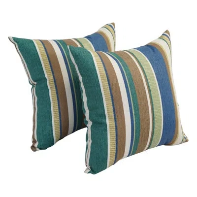 Blazing Needles Outdoor Cushion Collection Indoor/outdoor Striped Throw Pillow In Green,blue