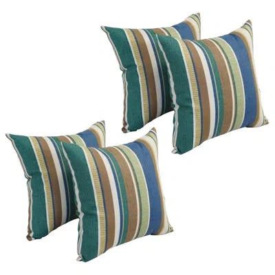 Blazing Needles Outdoor Cushion Collection Indoor/outdoor Striped Throw Pillow In Green,blue,brown