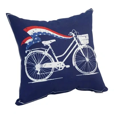 Blazing Needles Outdoor Square Pillow Cover & Insert In Patriotic Bike