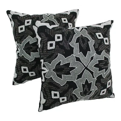 Blazing Needles Symmetrical Floral Cotton Throw Pillow In White,black