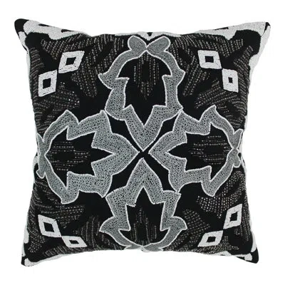 Blazing Needles Symmetrical Floral Cotton Throw Pillow In White,black