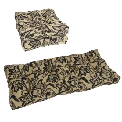 Blazing Needles Tufted Tapestry Settee Cushions (set Of 3) In Checkered Scroll