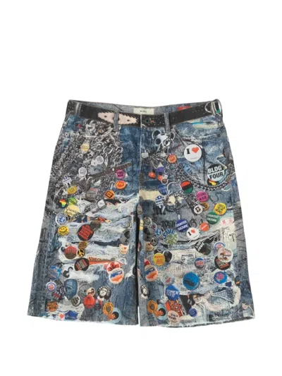 Bldg4 Acropolis Graphic-print Denim Shorts In Blue
