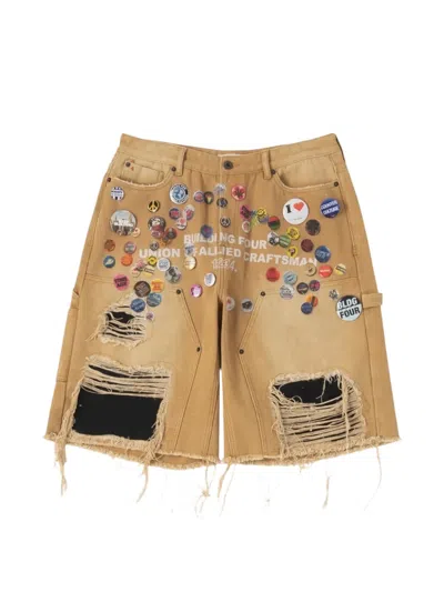 Bldg4 Chrysler Distressed Pin-embellished Shorts In Neutral