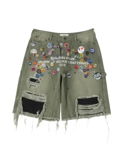 Bldg4 Chrysler Pin-embellished Distressed Shorts In Green