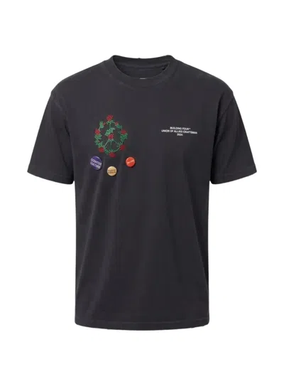 Bldg4 Flower-embroidered T-shirt In Black