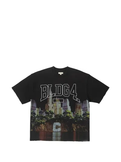 Bldg4 Graphic-print Distressed T-shirt In Black