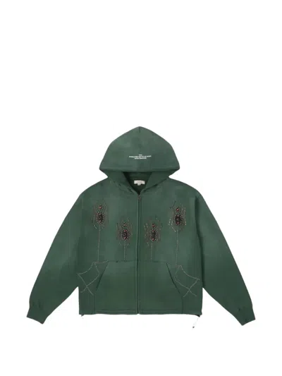 Bldg4 Lotus Temple Studded Zip-up Hoodie In Green