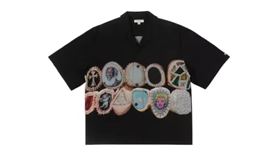 Pre-owned Bldg4 Men's  Grin Short Sleeve Woven Shirt In Black