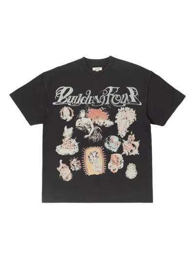 Bldg4 Rhinestone-embellished Print T-shirt In Black
