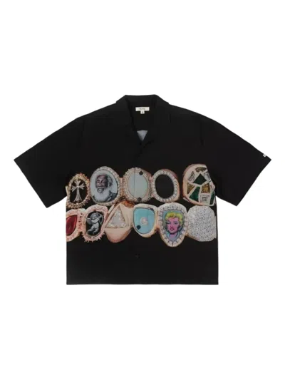 Bldg4 Ring-print Short-sleeve Shirt In Black