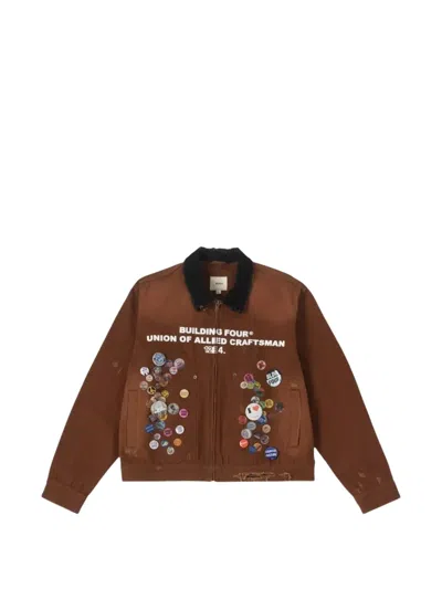 Bldg4 Worker Distressed Pin-embellished Jacket In Brown