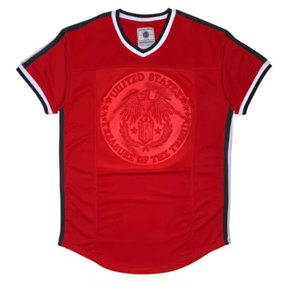 Bleeker & Mercer Men's Embossment Varsity T-shirt In Money/red