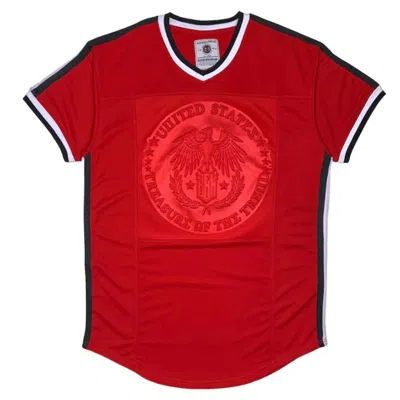 Bleeker & Mercer Men's Embossment Varsity T-shirt In Money/red In Multi