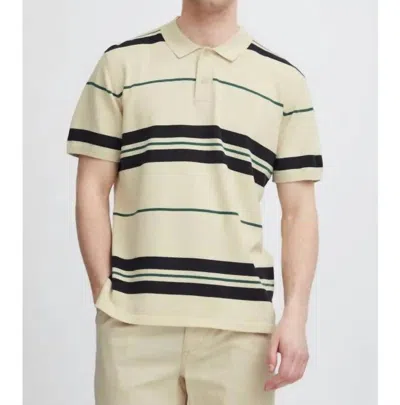 Blend Knitted Striped Polo Shirt In Beige In Multi