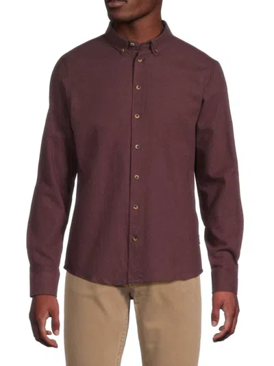 Blend Men's Cotton Button-down Shirt In Burgundy