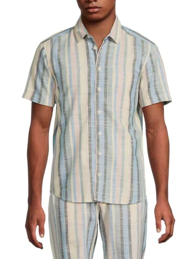 Blend Men's Striped Cotton Shirt In Multi
