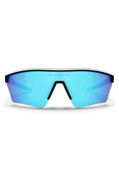 Blenders Eyewear Pacer 99mm Polarized Semi Rimless Shield Sunglasses In Blue