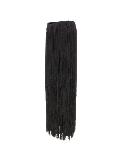 Bless Athos Bead-embellished Fringed Maxi Skirt In Black