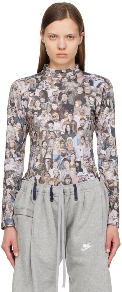 Bless Beige Gymnastic Long Sleeve T-shirt In Faces Print