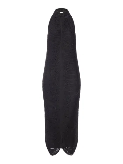 Bless Beryl Long Dress With Fringes And Halter Neckline In Black
