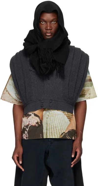 Bless Black Nº75 Draps Long Scarf In Black Black