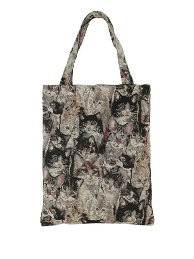 Bless Cat-motif Jacquard Tote Bag In Black