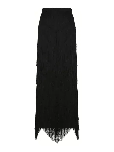 Bless Dara Long Skirt With Fringes In Black