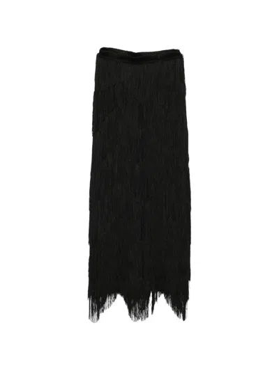 Bless Fringed Maxi Skirt In Black