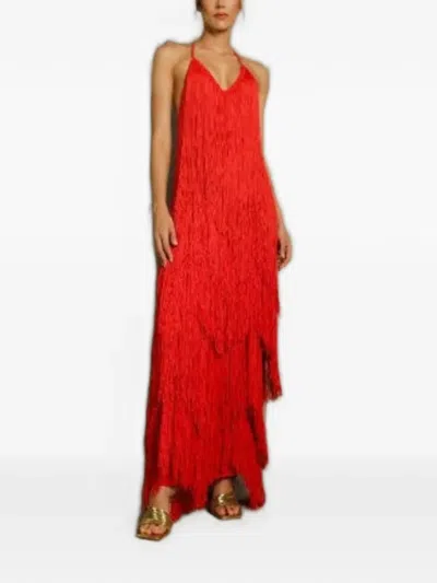 Bless Fringe-trimmed Tiered Maxi Dress In Red