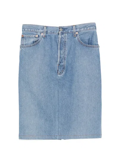Bless Front-slit Denim Skirt In Blue