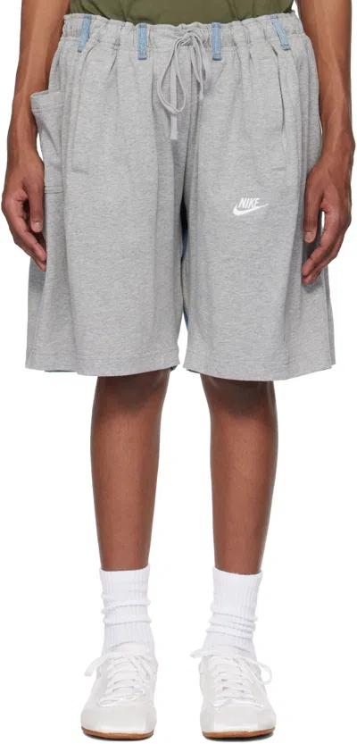 Bless X Nike Denim Track Shorts In Lt/denim