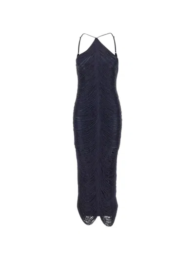 Bless Jade Fringe-embellished Maxi Dress In Blue