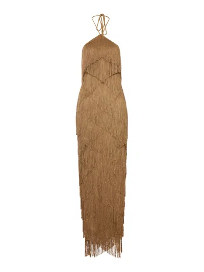 Bless Laguna Fringe-trimmed Maxi Dress In Brown