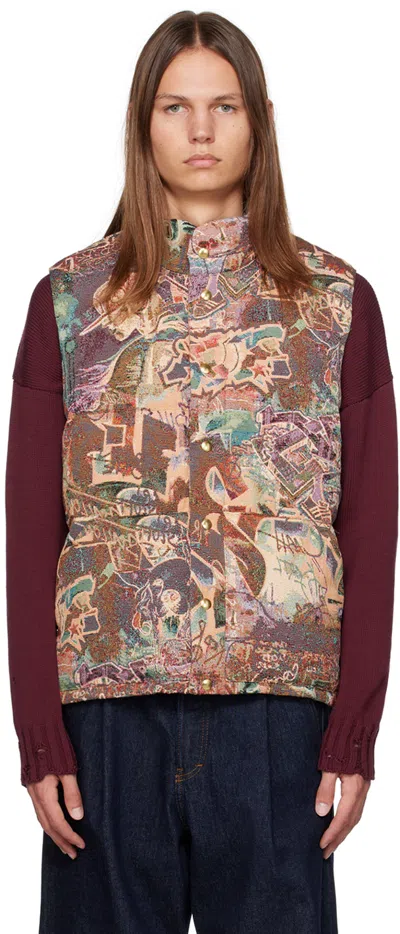 Bless Multicolor Zip Down Vest In Gobelin Graffiti