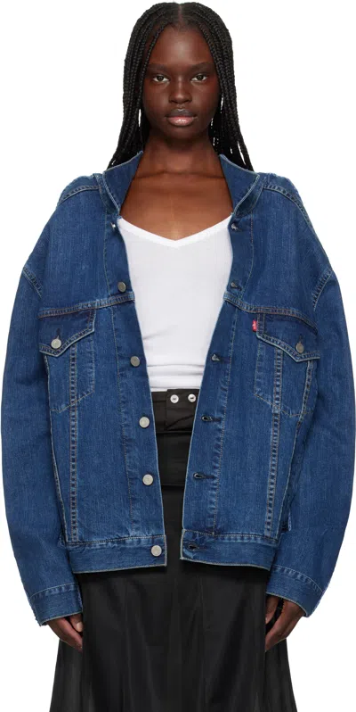 Bless Navy The Cristaseya Edition Paneled Denim Jacket In Blue