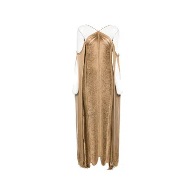 Bless Pelta Fringed Halterneck Dress In Brown