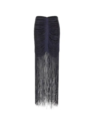 Bless Ruscello Fringe-embellished Maxi Skirt In Blue