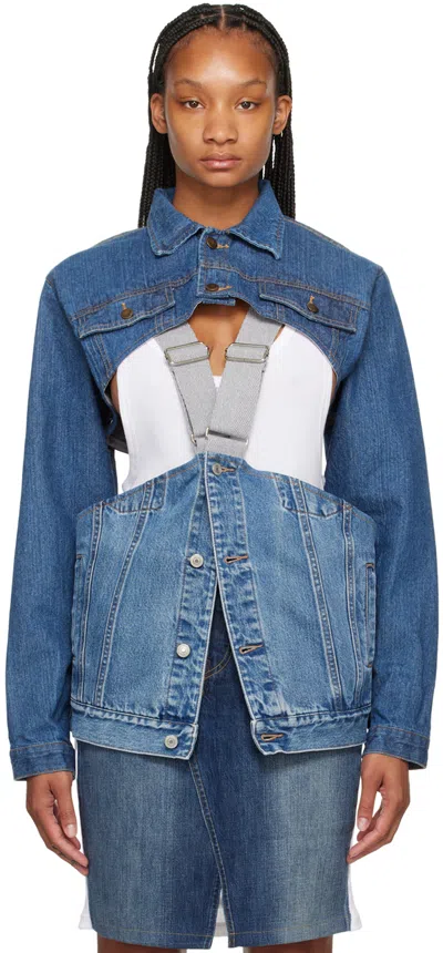 Bless Ssense Exclusive Blue Demimoorebag Convertible Denim Jacket In Vintage Pcs