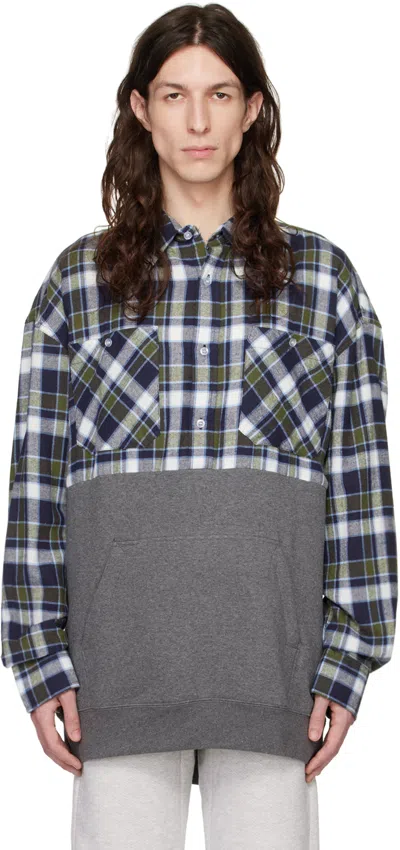 Bless Ssense Exclusive Navy & Gray Shirt In Materialmix