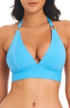 Bleu By Rod Beattie Fine Line Halter Bikini Top In Breezy Bleu