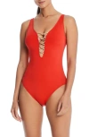 Bleu By Rod Beattie Kore Lace Down Mio One-piece Swimsuit In Golden Gate/ Rose Gold