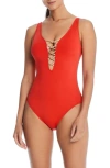 Bleu Rod Beattie Kore Lace Down Mio One-piece Swimsuit In Golden Gate/ Rose Gold