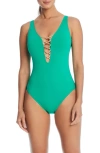 Bleu By Rod Beattie Kore Lace Down Mio One-piece Swimsuit In Laguna/ Rose Gold
