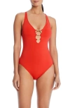 Bleu By Rod Beattie Lace Down One-piece Swimsuit In Red