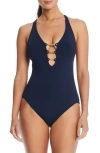 Bleu By Rod Beattie Lace Down One-piece Swimsuit In Ultra Navy