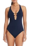 BLEU BY ROD BEATTIE ROD BEATTIE LACE DOWN ONE-PIECE SWIMSUIT