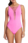 Bleu By Rod Beattie Rod Beattie Let's Get Knotty Lace Down One-piece Swimsuit In Castro Pink