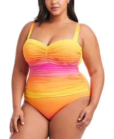 Bleu By Rod Beattie Plus Size Beat The Heat Shirred Over-the-shoulder Underwire Swimsuit In Rosa