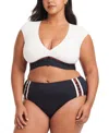 Bleu Rod Beattie Plus Size Button-down Cap-sleeve Cropped Swim Top In Coconut